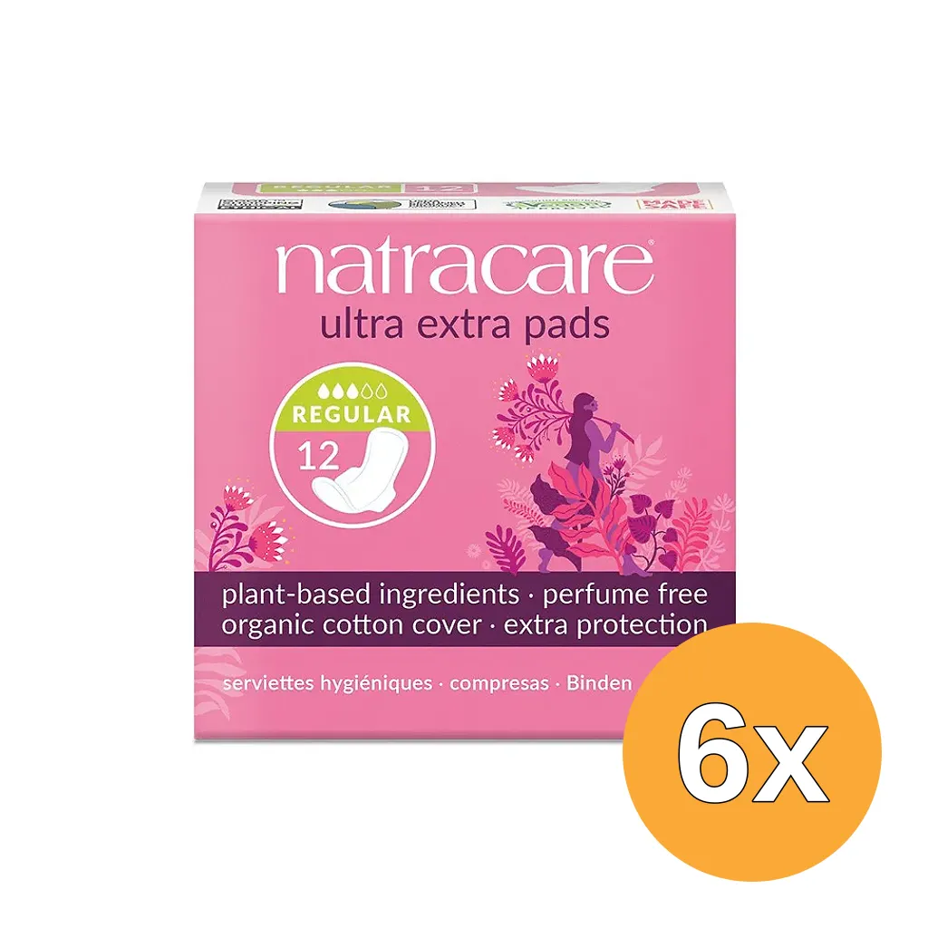 6x Natracare Maandverband Ultra Extra Pads Regular (12 stuks)
