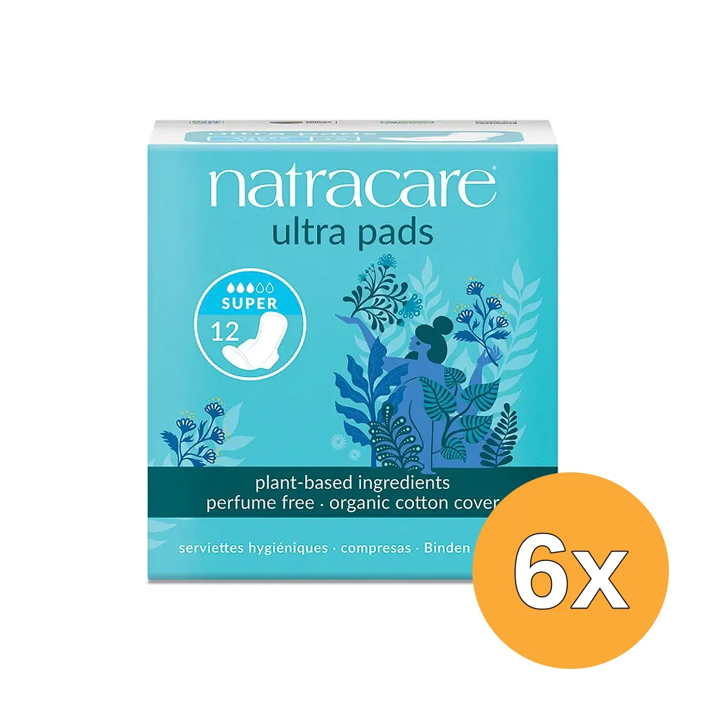 6x Natracare Maandverband super met vleugels (12 stuks)