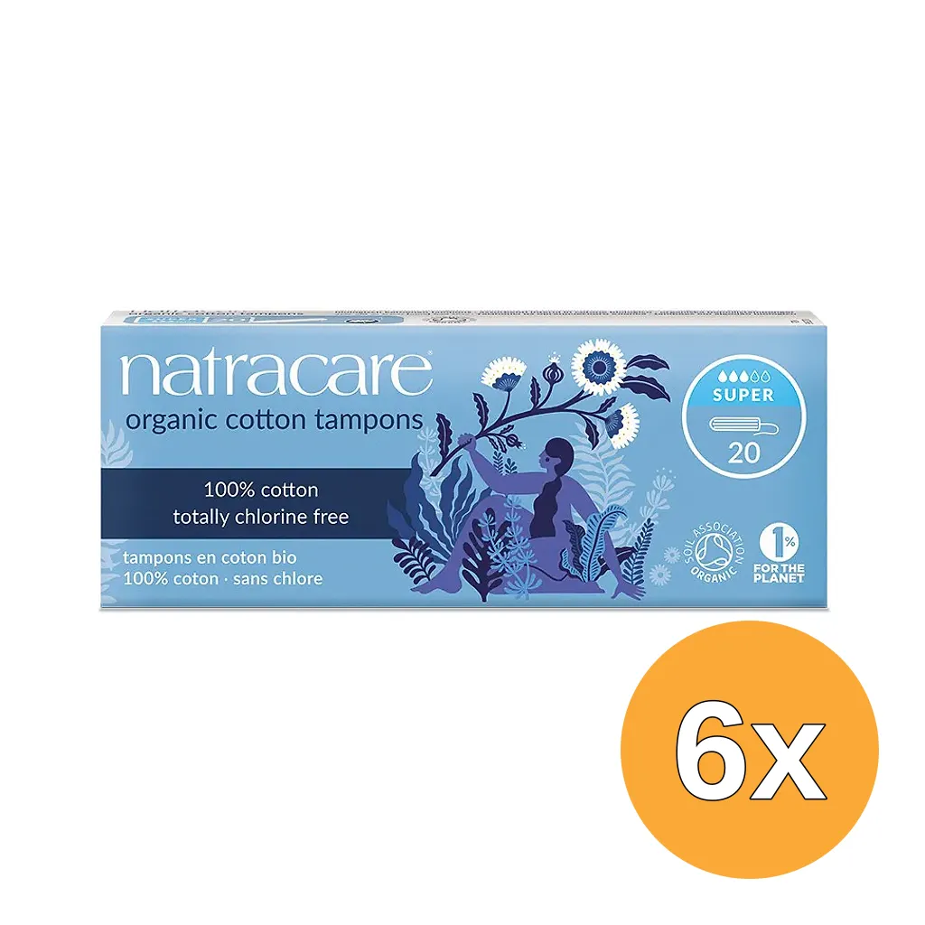 6x Natracare Tampons katoen super (20 stuks)