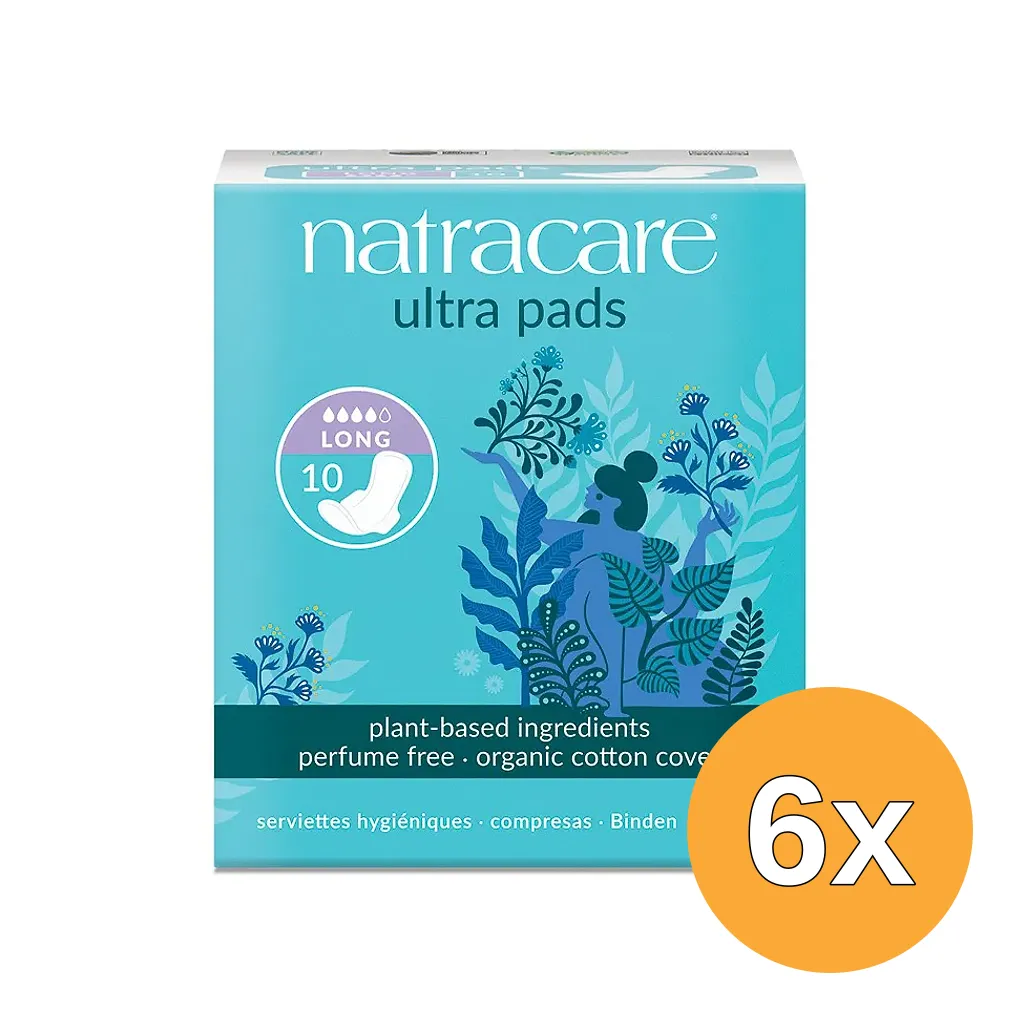 6x Natracare Maandverband lang met vleugels (10 stuks)