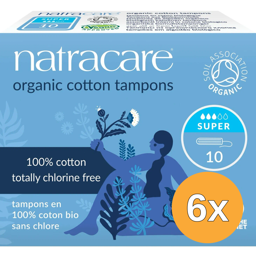 6x Natracare Cotton Tampons Super (10 stuks)