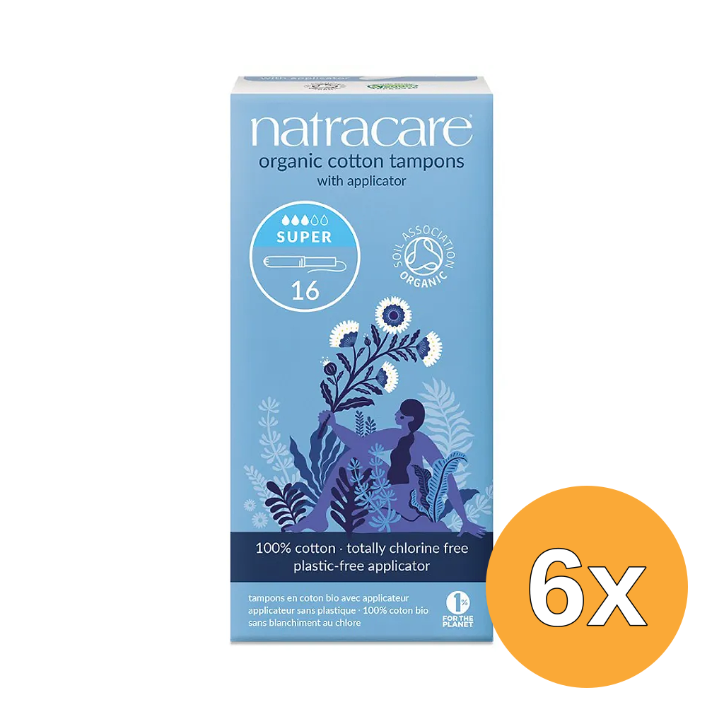 6x Natracare Tampons super met inbrenghuls (16 stuks)