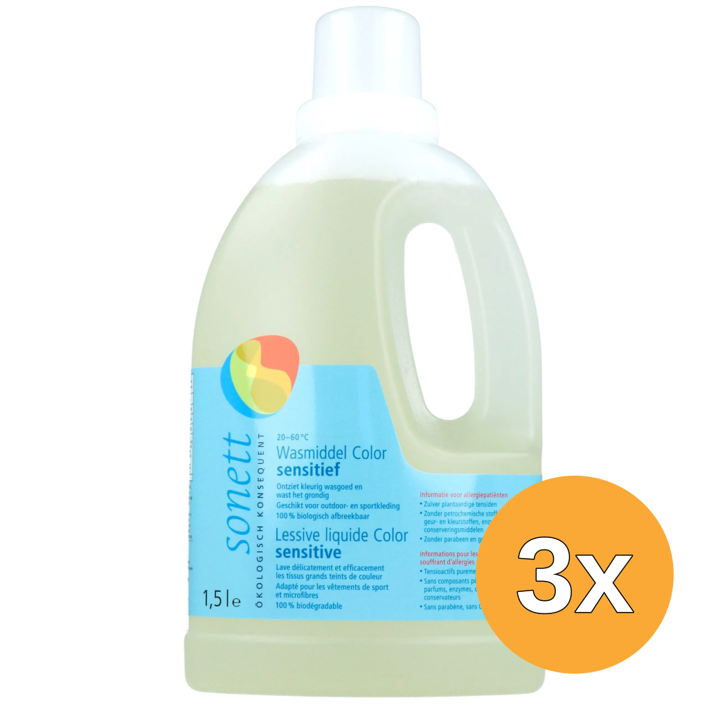 3x Sonett Wasmiddel Color Sensitive (1500 ml)