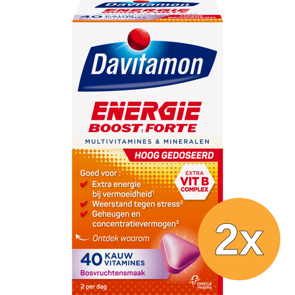 2x Davitamon Extra energie bosvruchten (40 kauwtabletten)