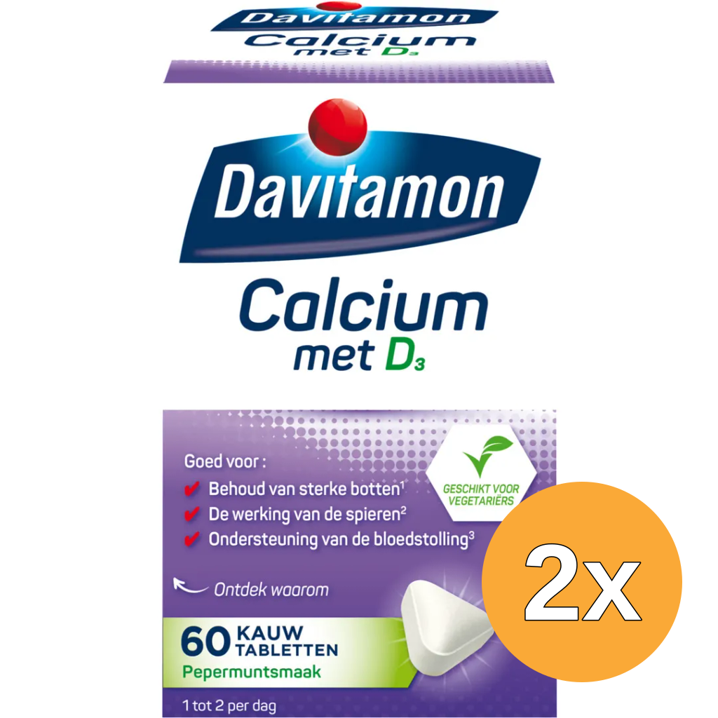 2x Davitamon Calcium & D3 mint (60 kauwtabletten)
