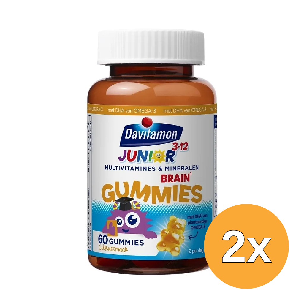 2x Davitamon Junior 3-12 Jaar Brain Gummies (60 stuks)