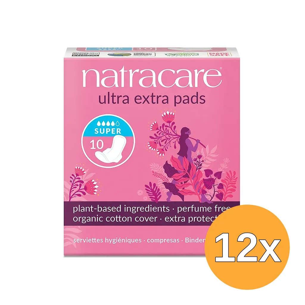 12x Natracare Maandverband ultra extra super (10 stuks)