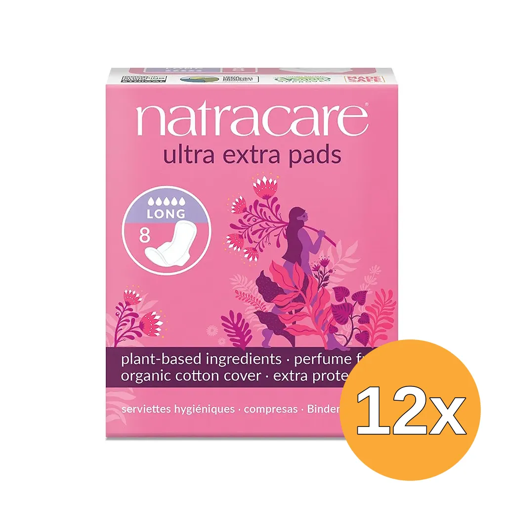 12x Natracare Maandverband Ultra Extra Pads Long (8 stuks)