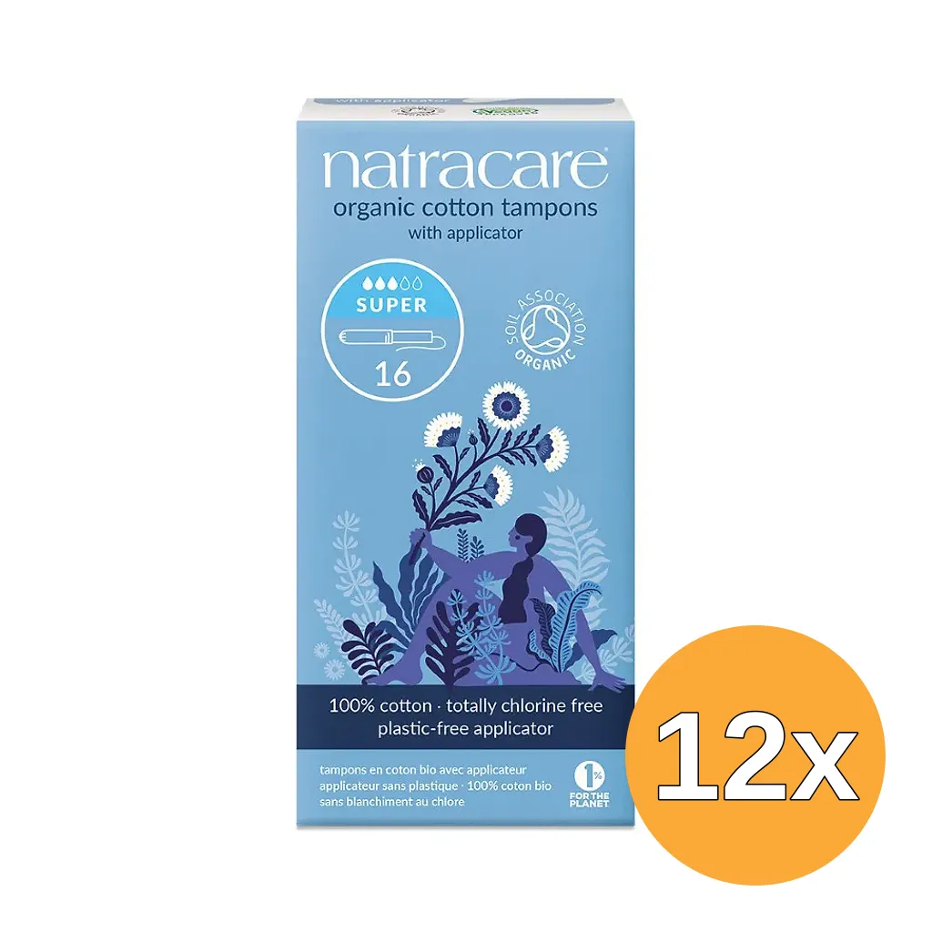 12x Natracare Tampons super met inbrenghuls (16 stuks)