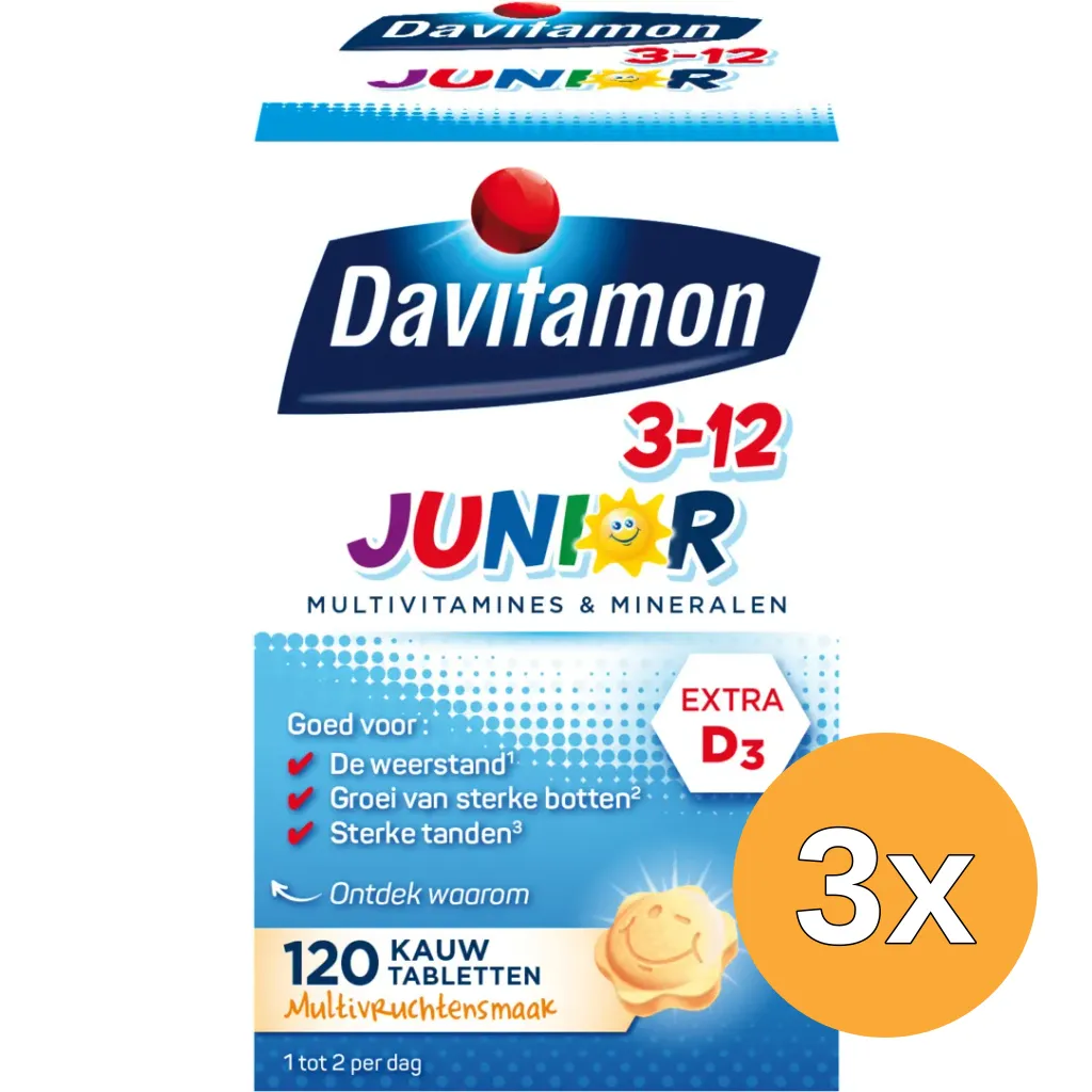 3x Davitamon Junior 3+ multifruit (120 kauwtabletten)