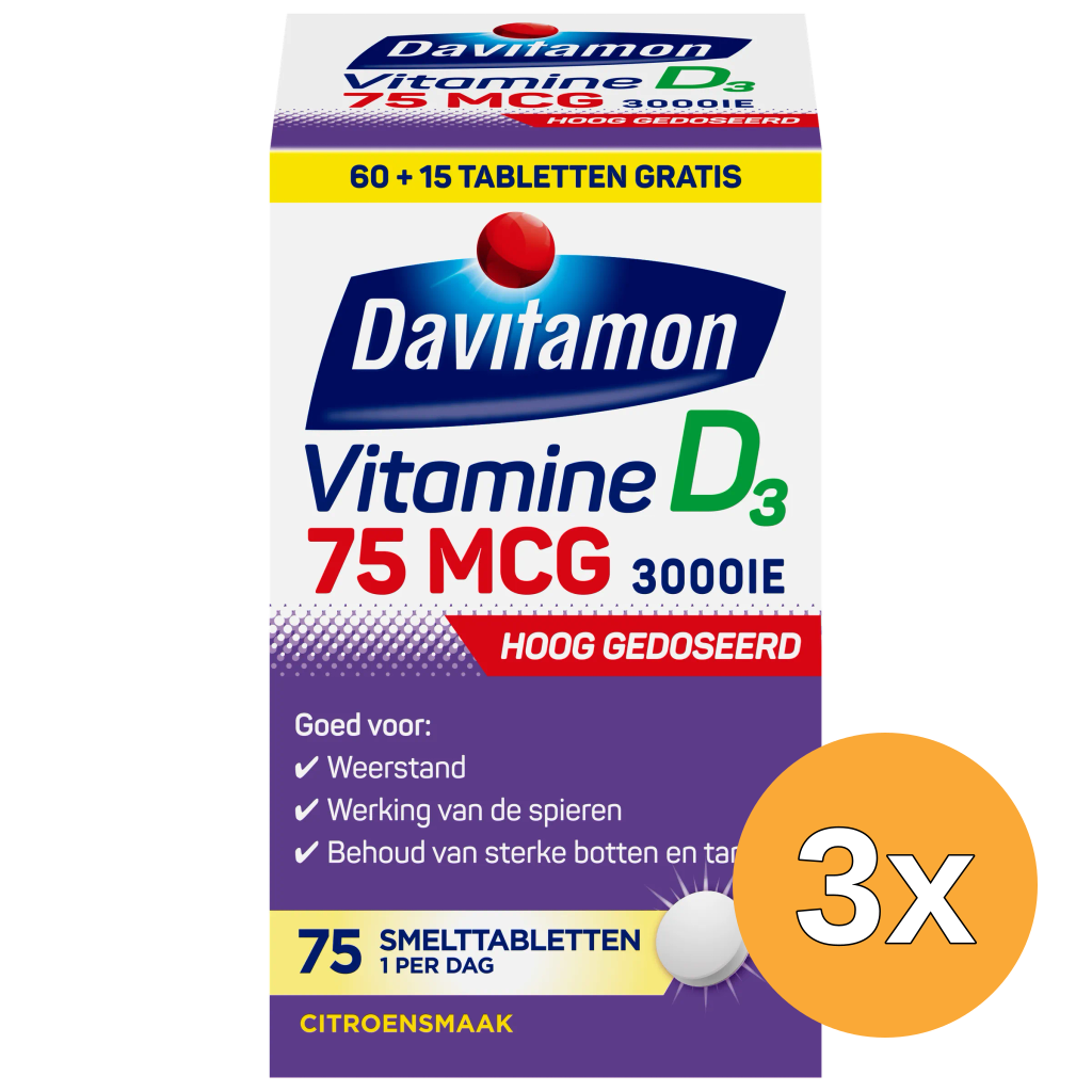 3x Davitamon Vitamine D3 75Mcg (75 tabletten)