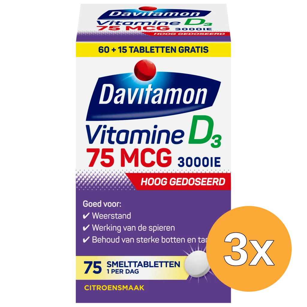 3x Davitamon Vitamine D3 75Mcg (75 tabletten)