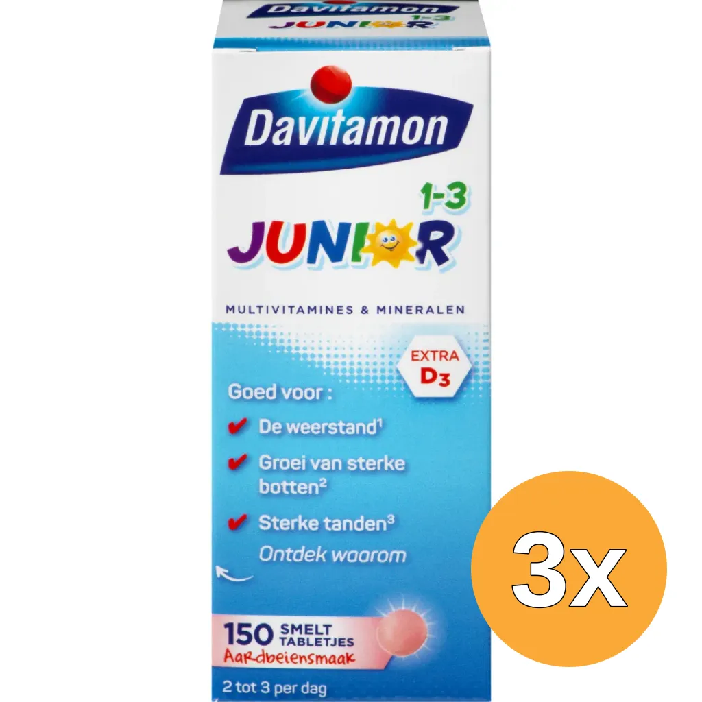 3x Davitamon Junior 1+ Smelttablet (150 tabletten)