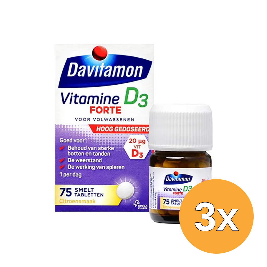 3x Davitamon D3 Forte smelttablet (75 tabletten)