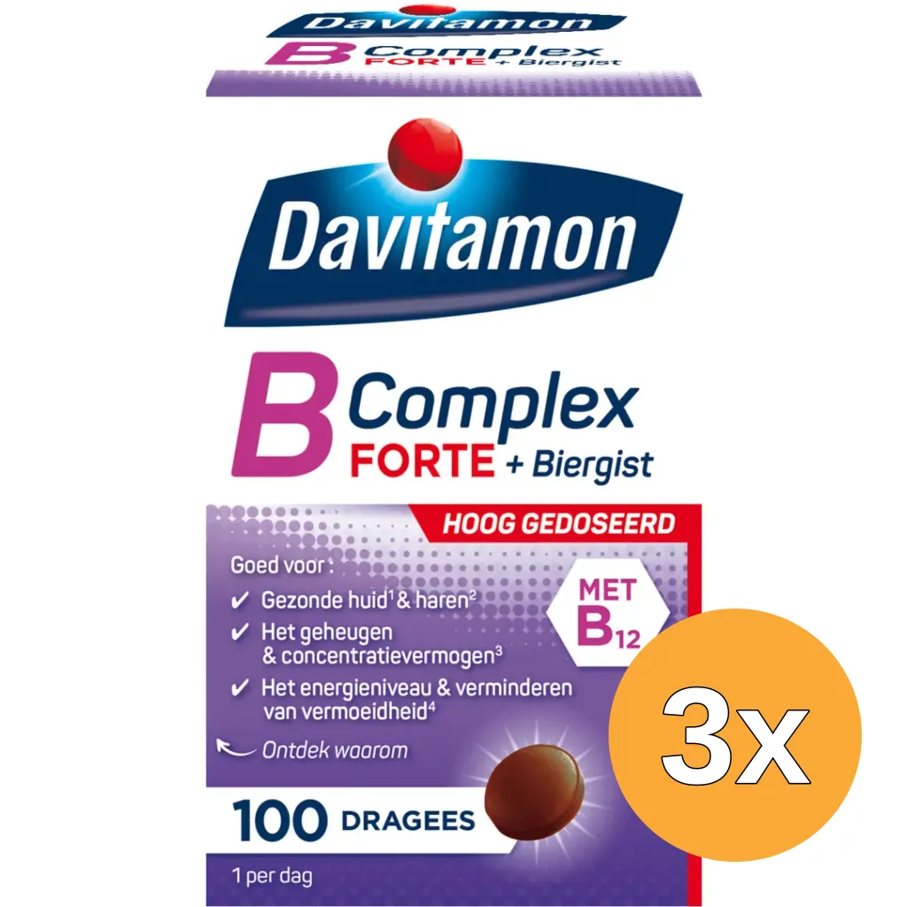 3x Davitamon Vitamine B Complex Forte (100 Dragees)