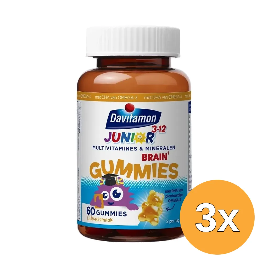 3x Davitamon Junior 3-12 Jaar Brain Gummies (60 stuks)