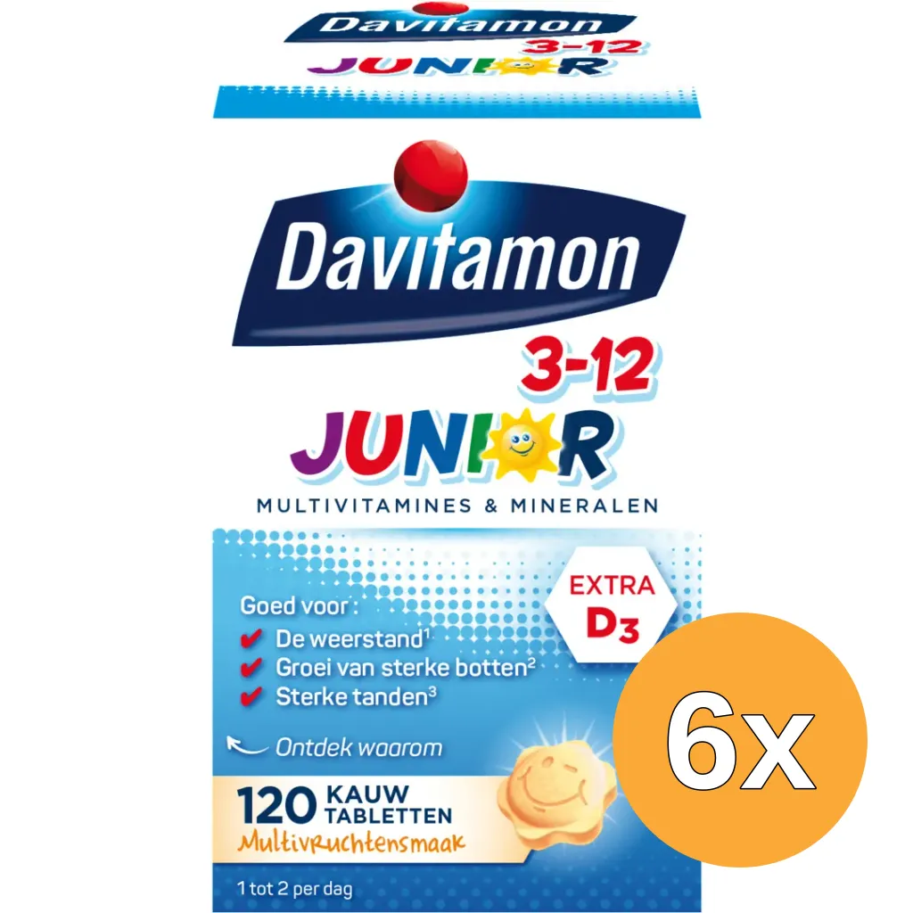6x Davitamon Junior 3+ multifruit (120 kauwtabletten)