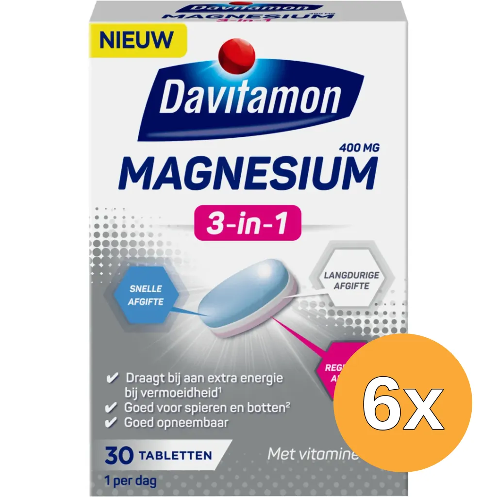 6x Davitamon Magnesium 3-in-1 (30 tabletten)
