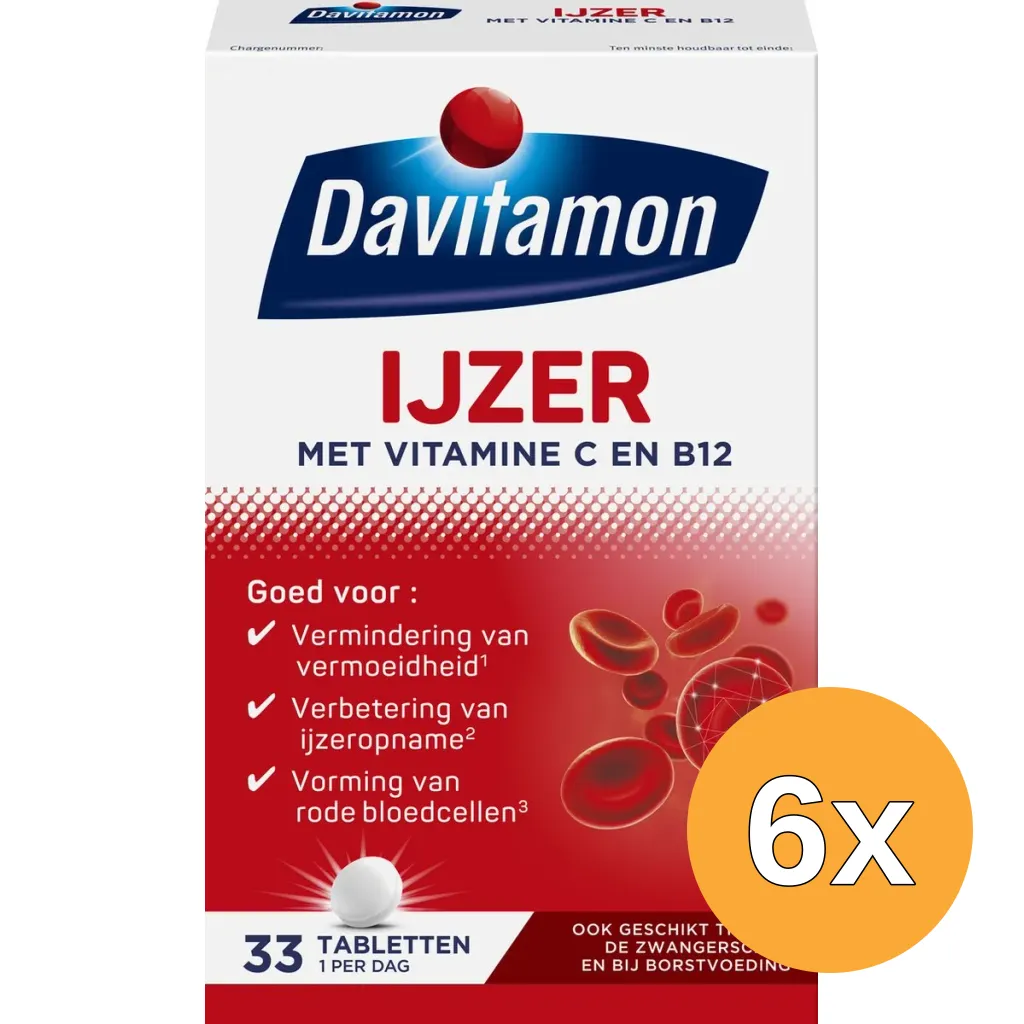 6x Davitamon IJzer met B12 (33 stuks)