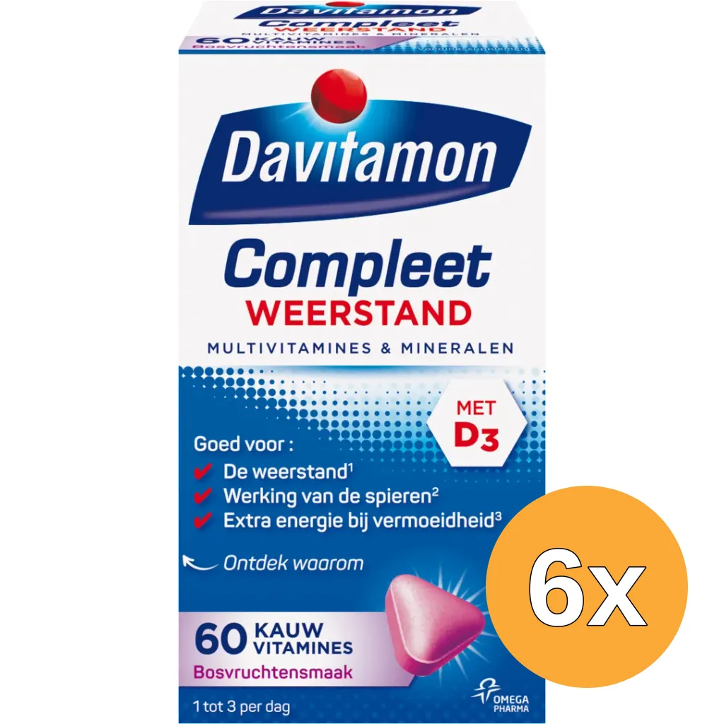 6x Davitamon Compleet weerstand kauwvitamines bosvruchten (60 tabletten)