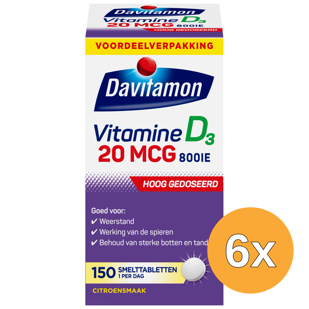 6x Davitamon Vitamine D3 20mcg (150 tabletten)