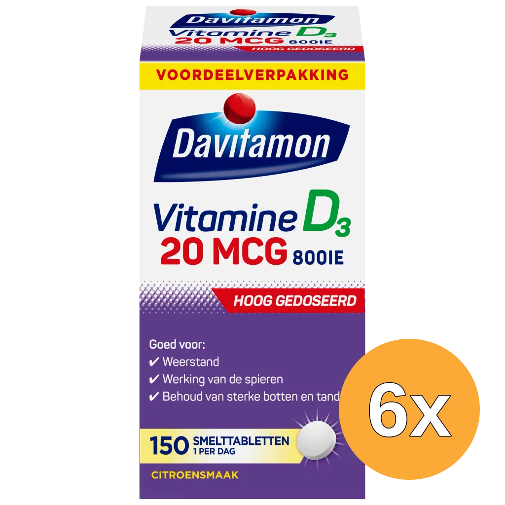 6x Davitamon Vitamine D3 20mcg (150 tabletten)