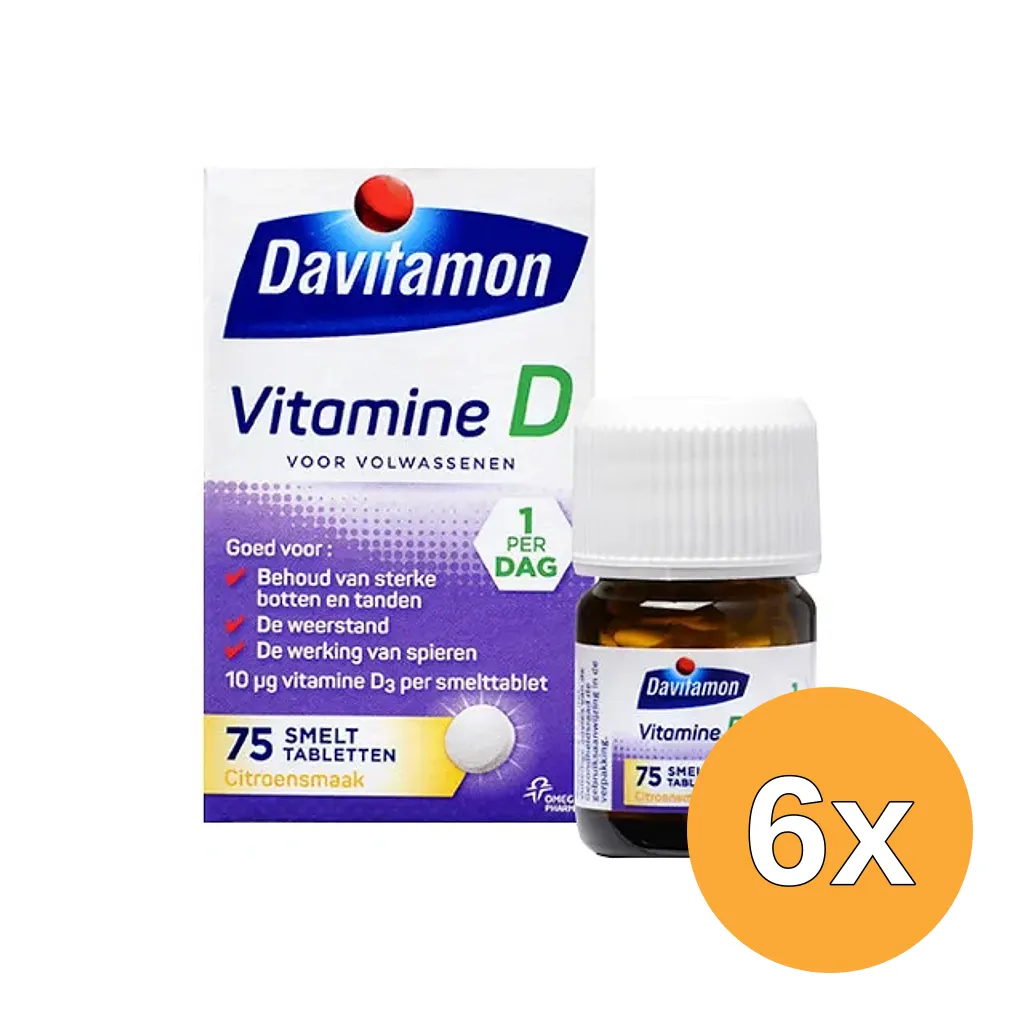 6x Davitamon D Volwassen smelttablet (75 tabletten)