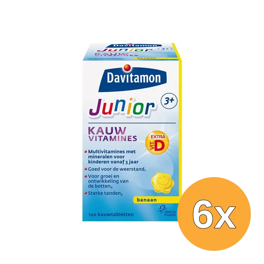 6x Davitamon Junior 3+ banaan (120 kauwtabletten)