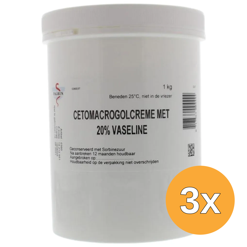 3x Fagron Cetomacrogol creme 20% vaseline (1000 gr)