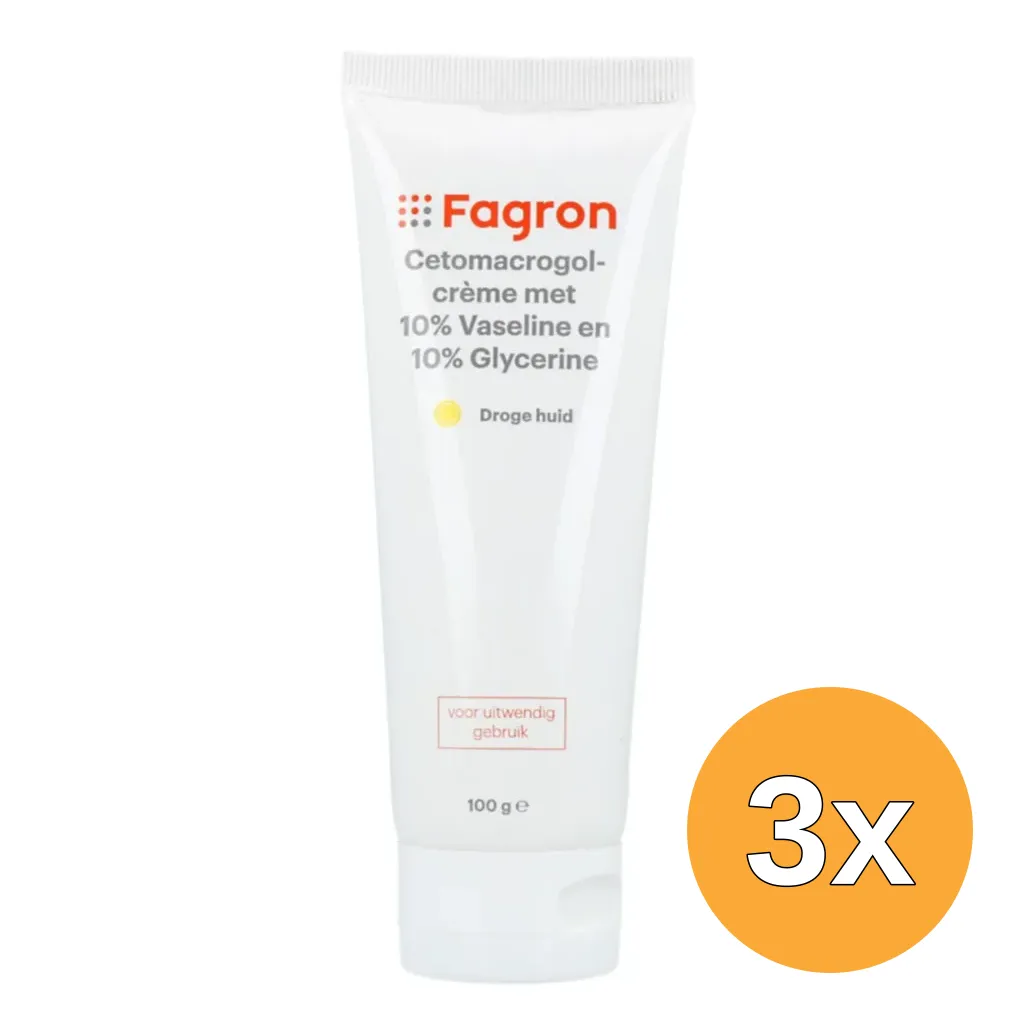 3x Fagron Cetomacrogol Crème met 10% Vaseline & Glycerine (100 gr)