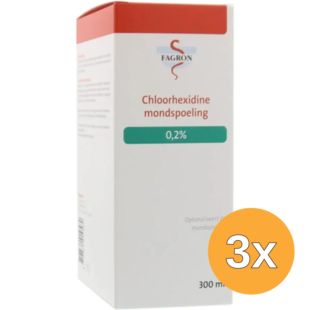 3x Fagron Chloorhexidine mondspoeling 0.2% (300 ml)