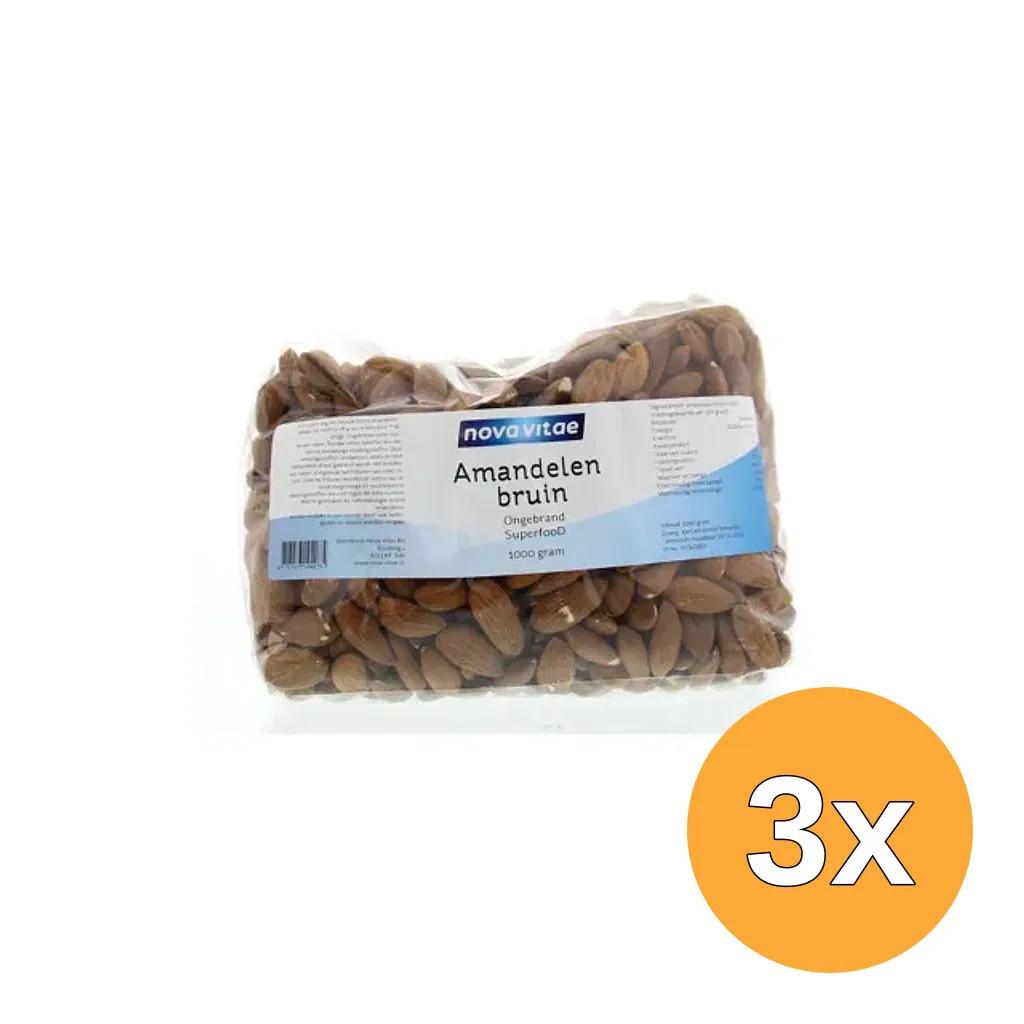 3x Nova Vitae Amandelen Bruin Ongebrand Raw (1000 gr)