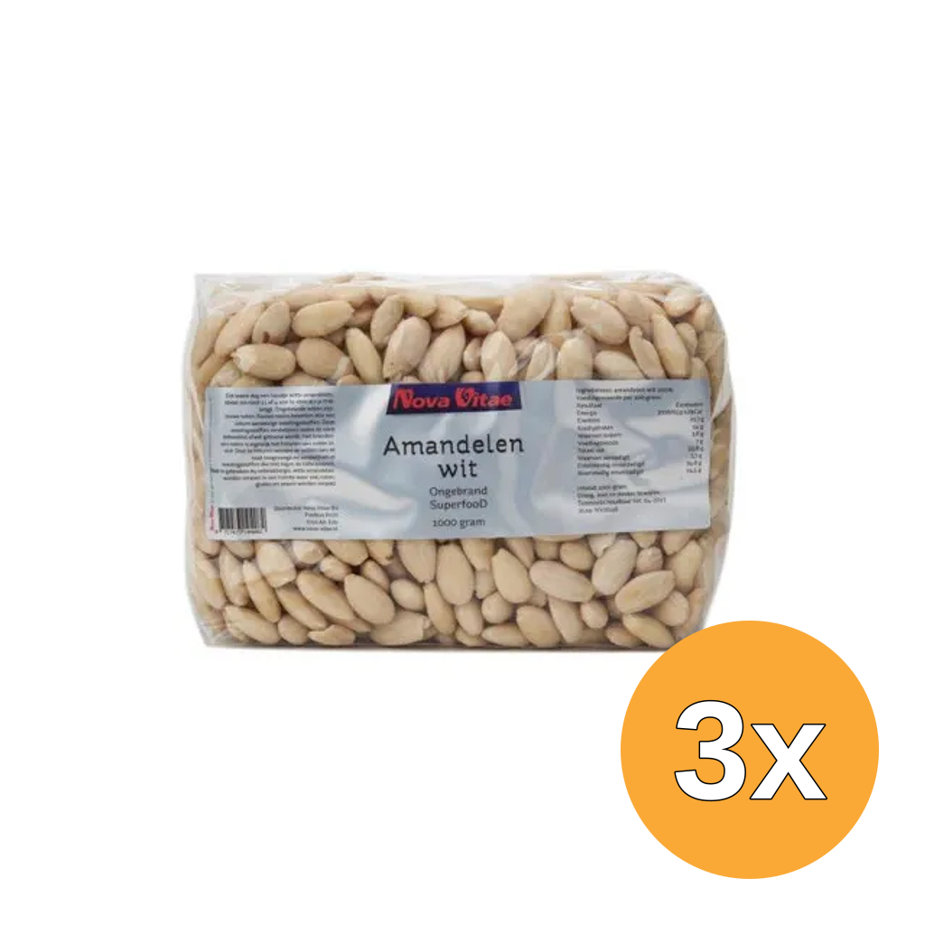 3x Nova Vitae Amandelen Wit Ongebrand Raw (1000 gr)