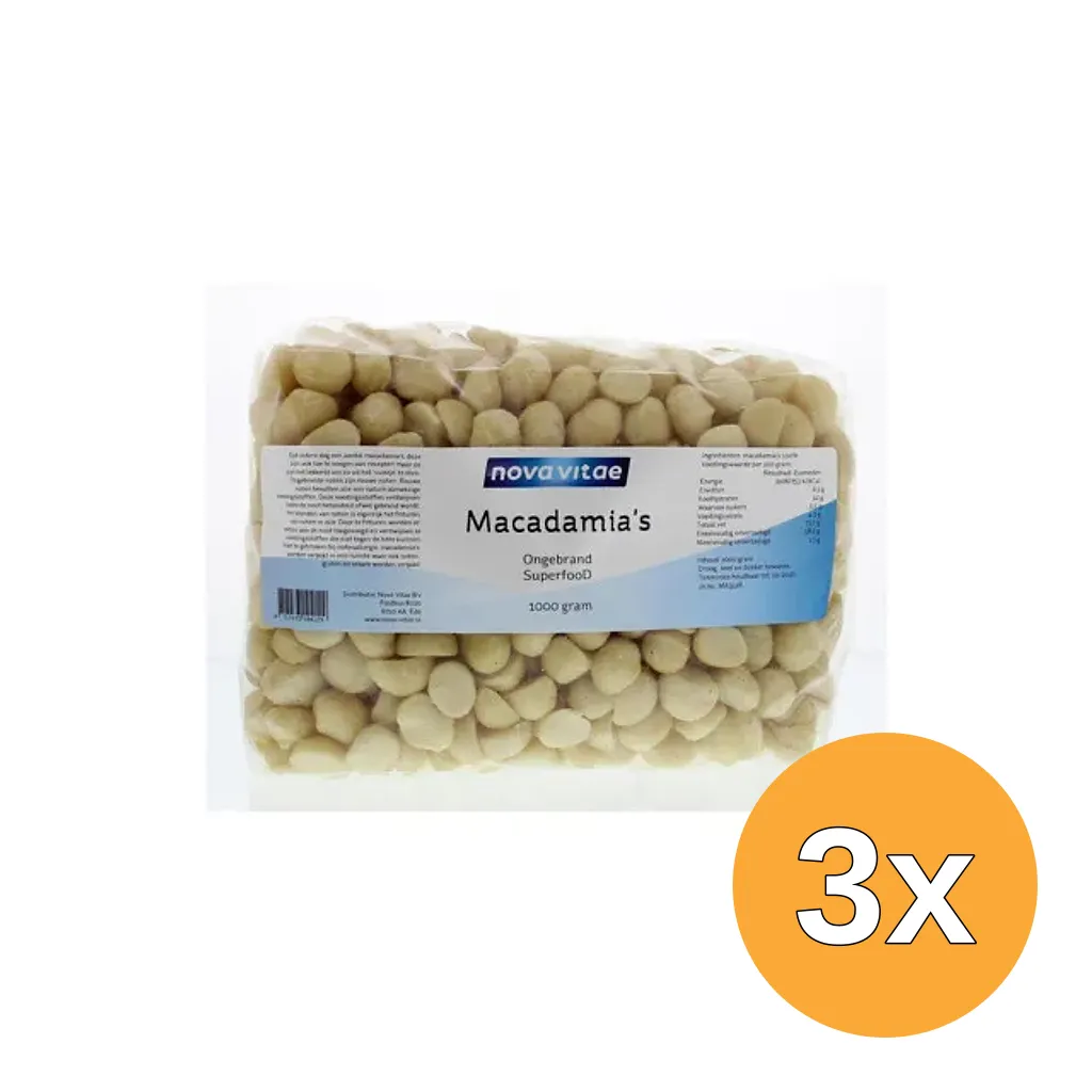3x Nova Vitae Macadamia Ongebrand Raw (1000 gr)