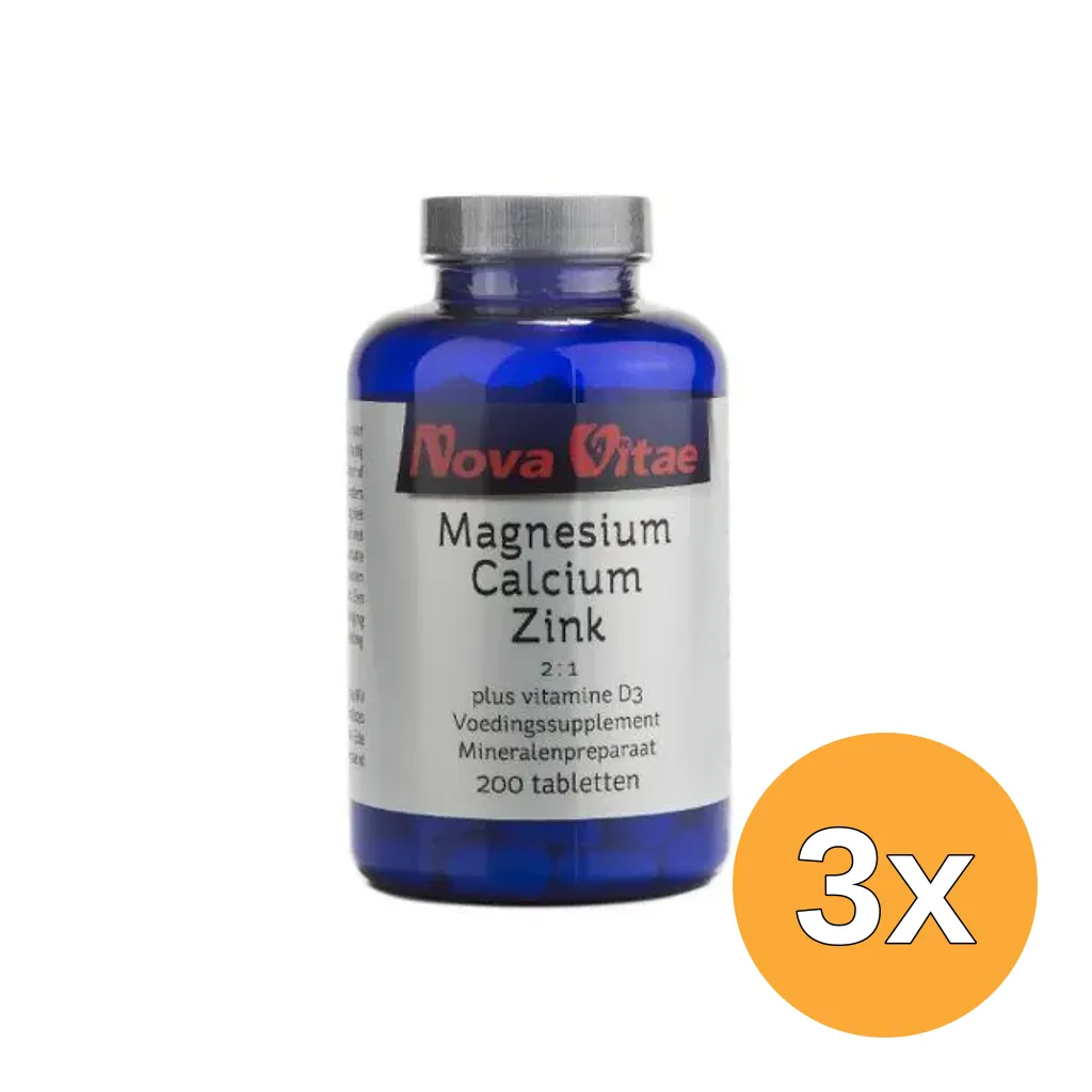 3x Nova Vitae Magnesium calcium 2:1 zink D3 (200 tabletten)