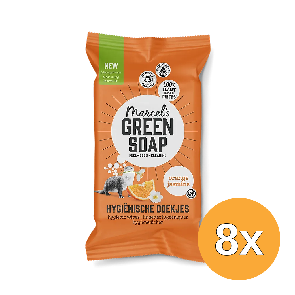 8x Marcel's Green Soap Hygiënische Schoonmaakdoekjes Sinaasappel & Jasmijn (60 stuks)
