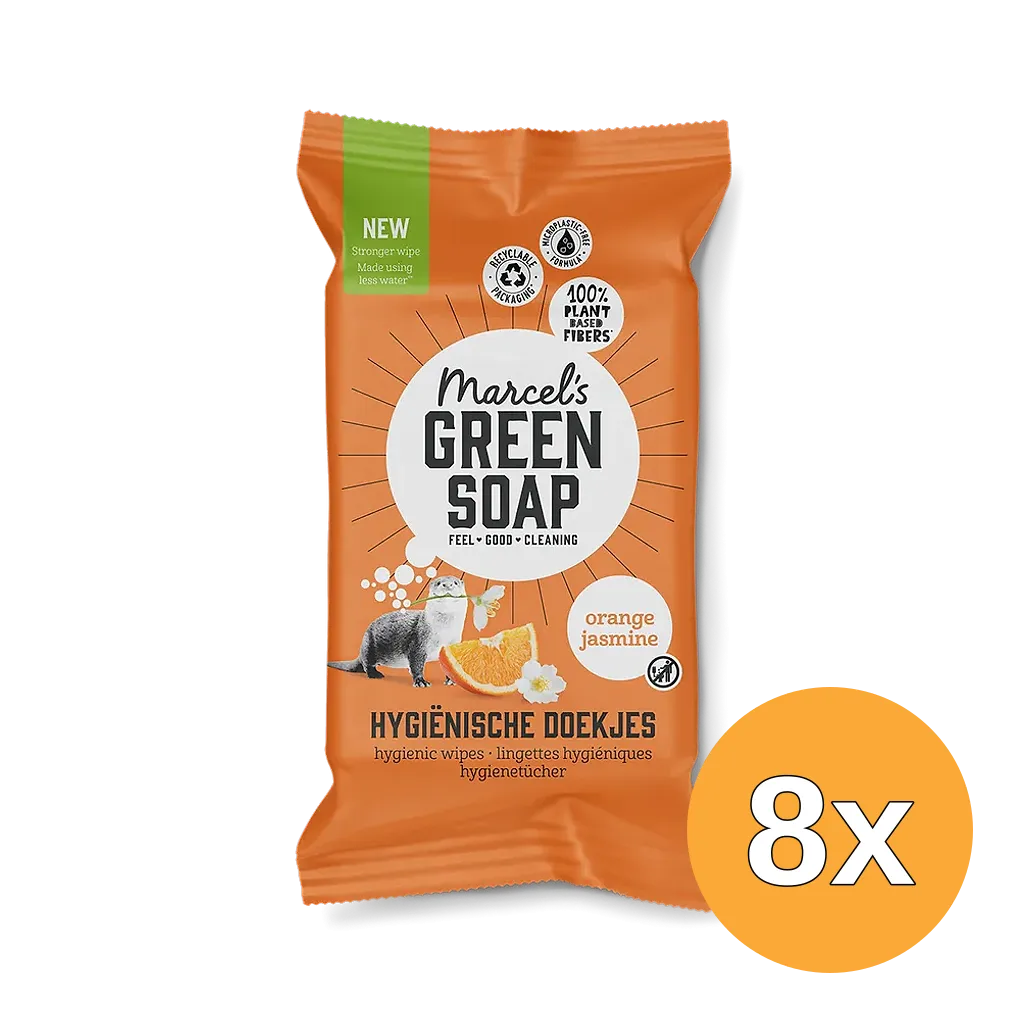 8x Marcel's Green Soap Hygiënische Schoonmaakdoekjes Sinaasappel & Jasmijn (60 stuks)