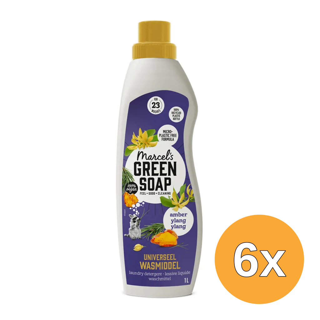 6x Marcel's Green Soap Wasmiddel Amber & Ylang Ylang (1000 ml)