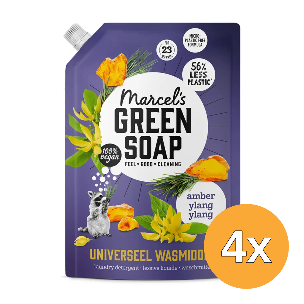 4x Marcel's Green Soap Wasmiddel Amber & Ylang Ylang Navulling (1000 ml)