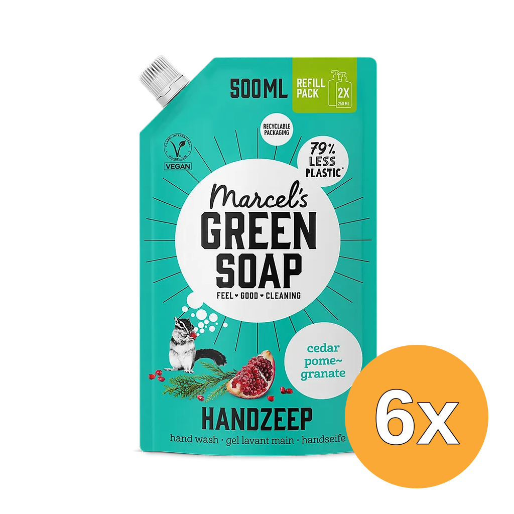 6x Marcel's Green Soap Handzeep Ceder & Granaatappel Navulling (500 ml)
