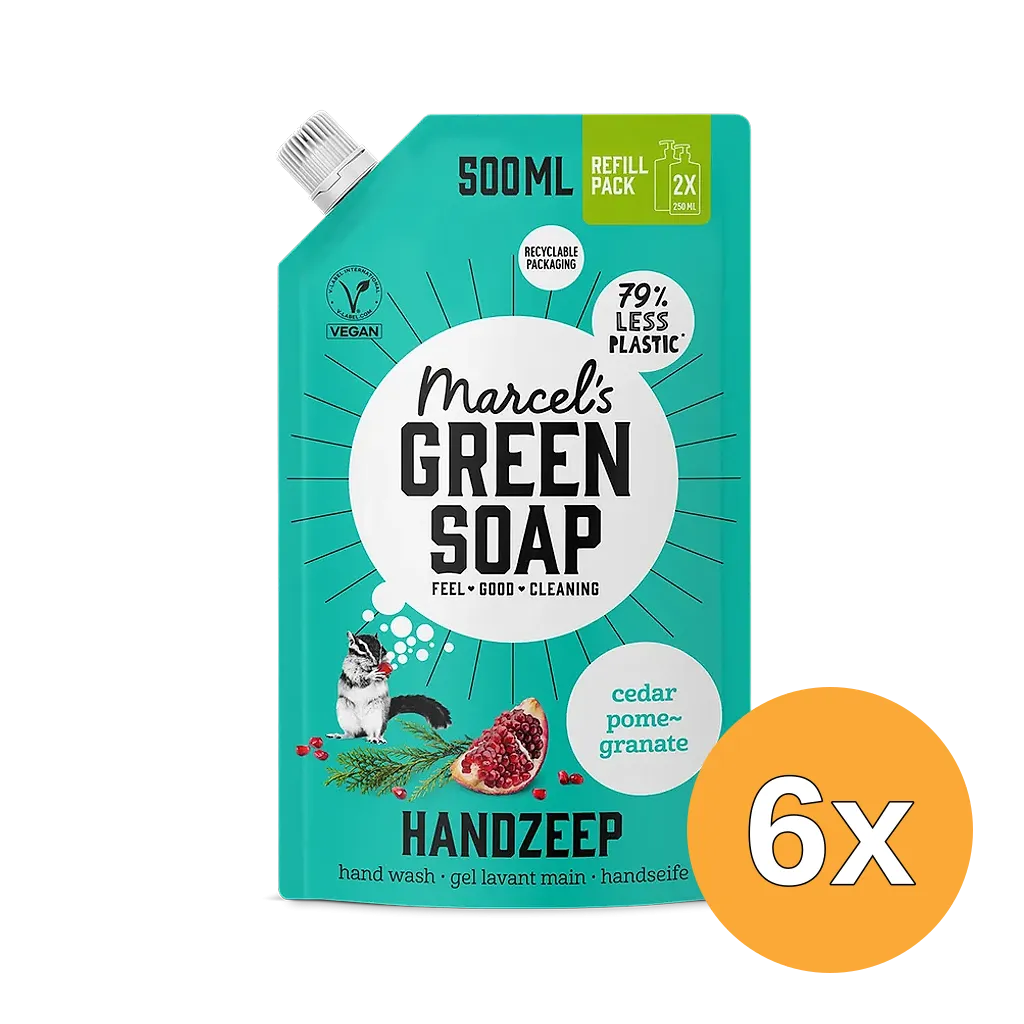 6x Marcel's Green Soap Handzeep Ceder & Granaatappel Navulling (500 ml)