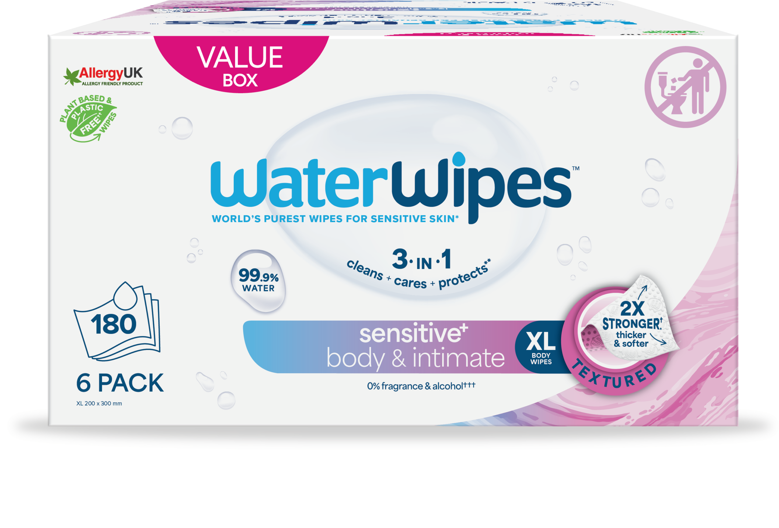 Waterwipes Doekjes Sensitive+ Body & Intimate XL (6 x 30 stuks)