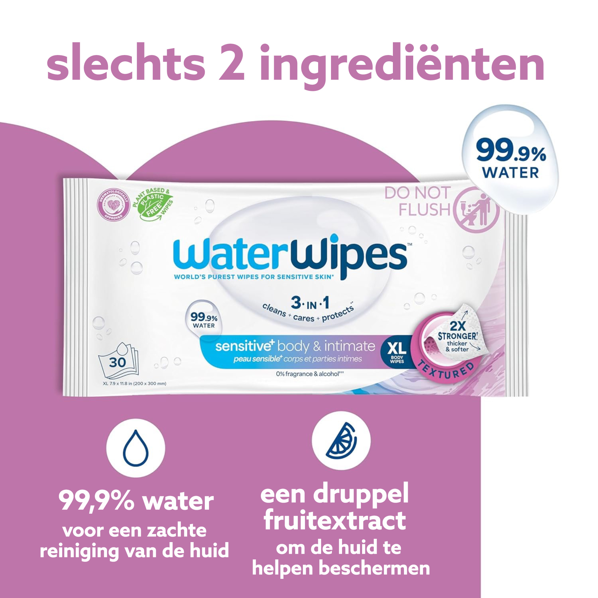 Waterwipes Doekjes Sensitive+ Body & Intimate XL (6 x 30 stuks) - image 2