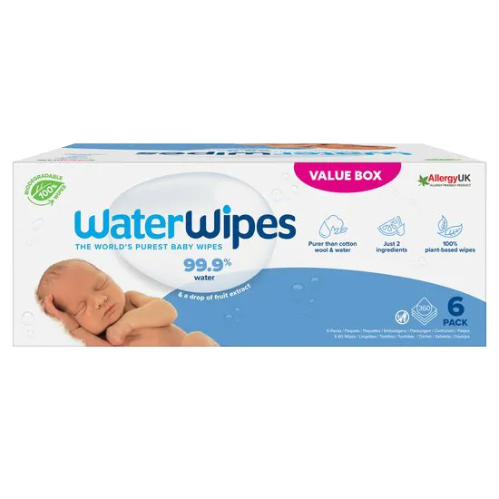 Waterwipes Billendoekjes Baby - Voordeeldoos (6 x 60 stuks)