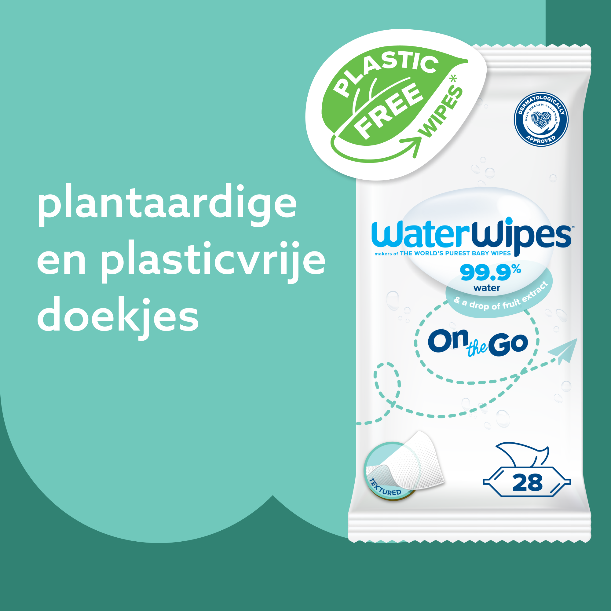 Waterwipes On The Go Doekjes - Plasticvrij - Gevoelige Huid (8 x 28 stuks) - image 4