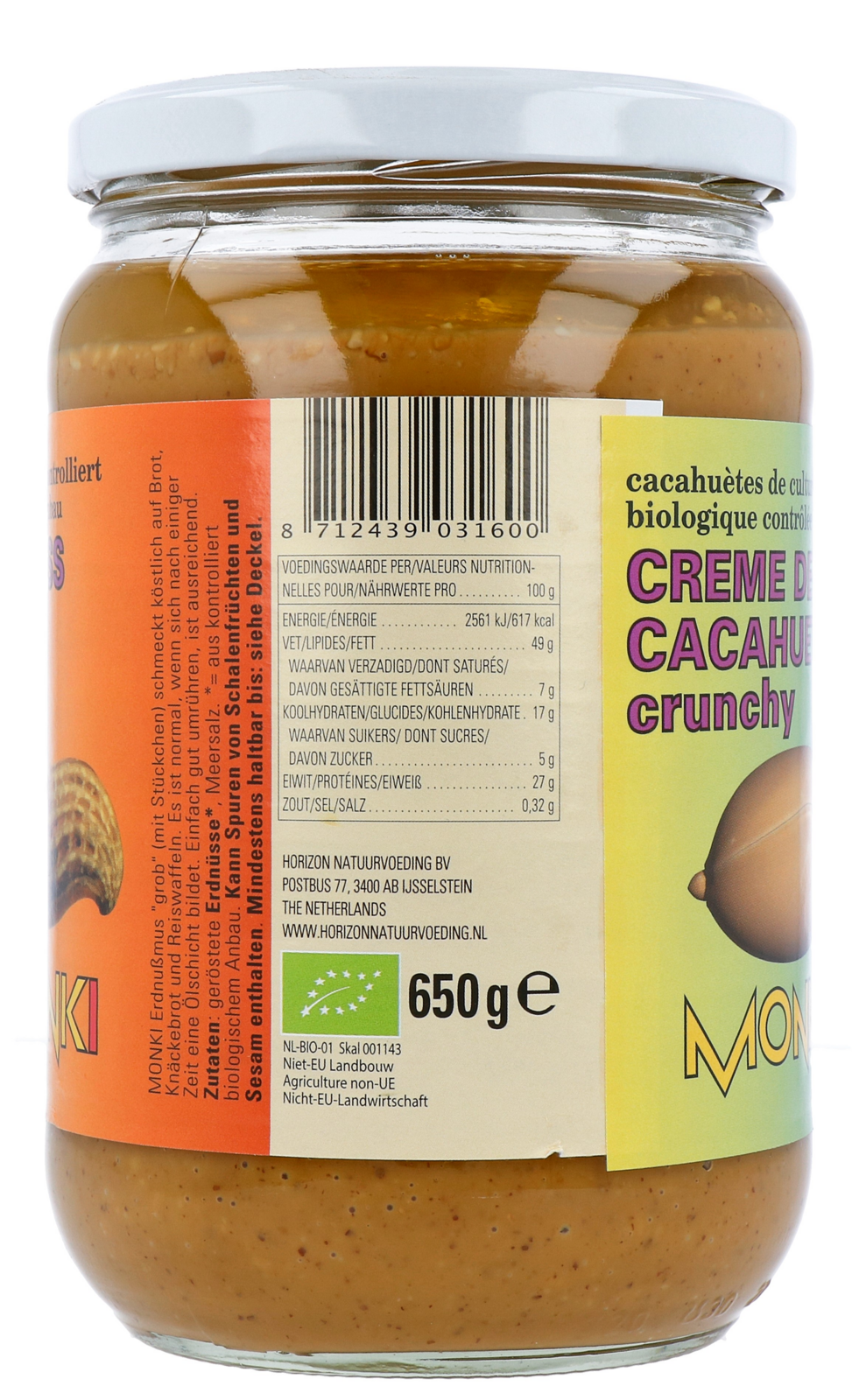 Monki Pindakaas crunchy met zout eko bio (650 gr) - image 3