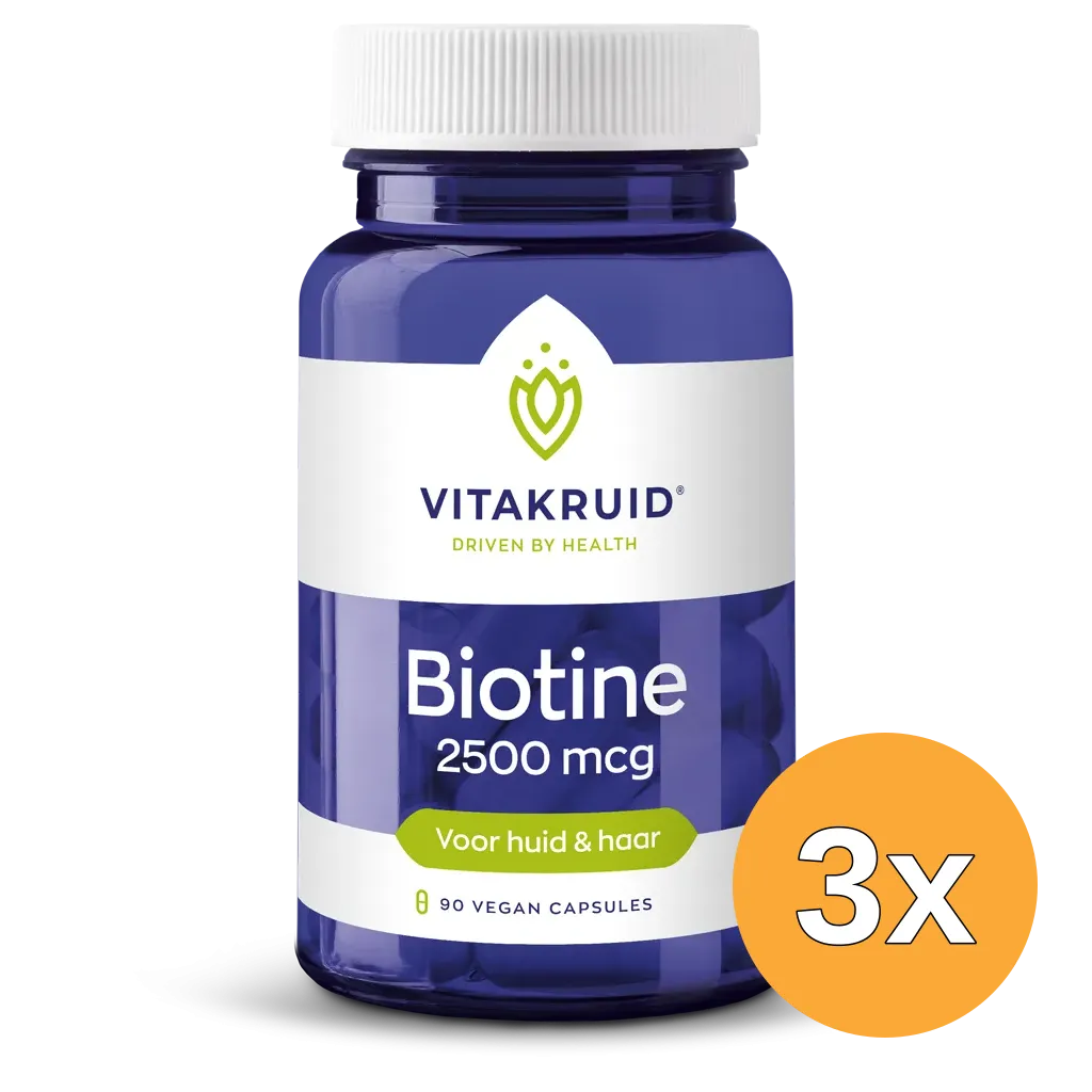 3x Vitakruid Biotine 2500 mcg voor Huid & Haar (90 vega capsules)