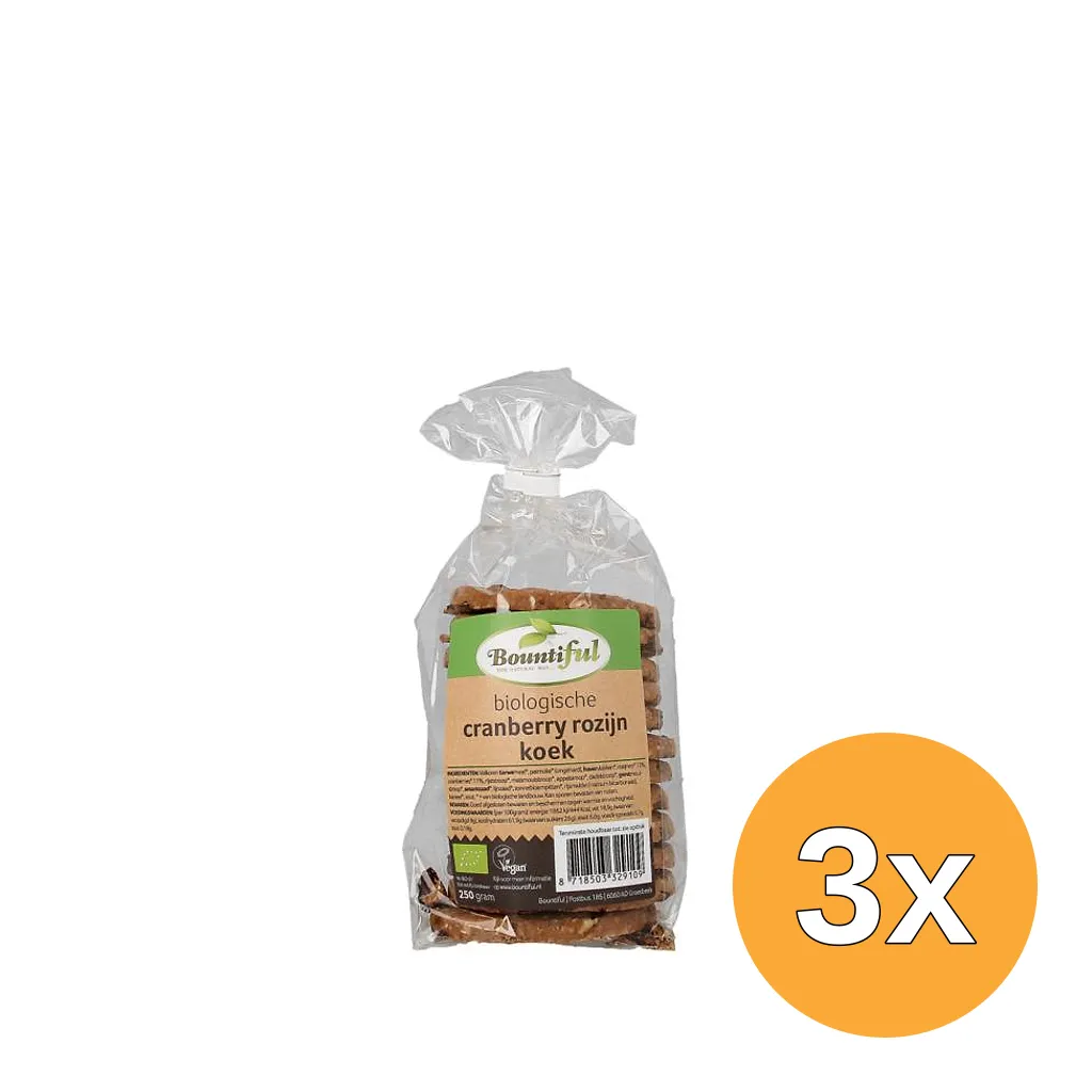 3x Bountiful Cranberry rozijnkoek bio (250 gr)