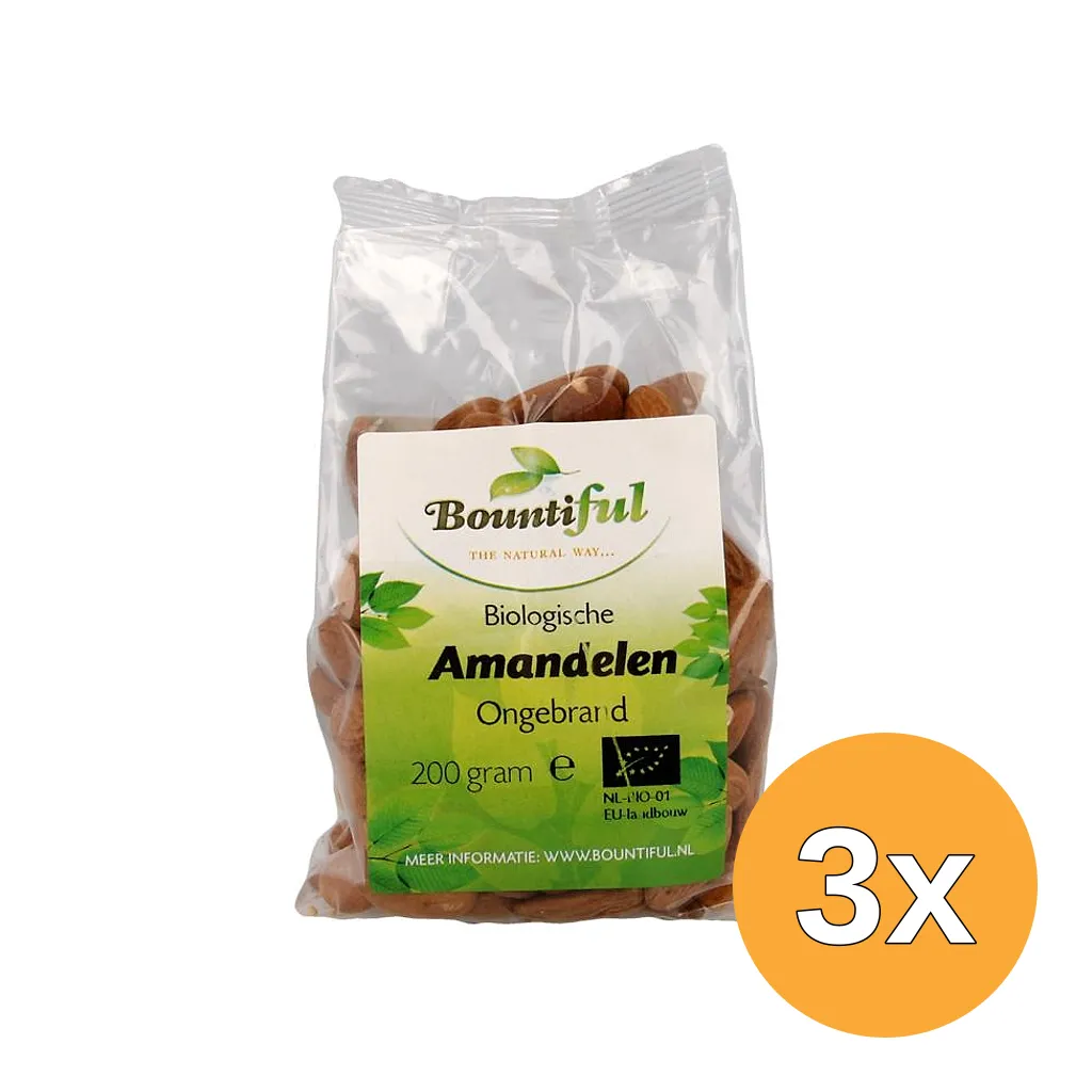 3x Bountiful Amandelen Ongebrand Bio (200 gr)
