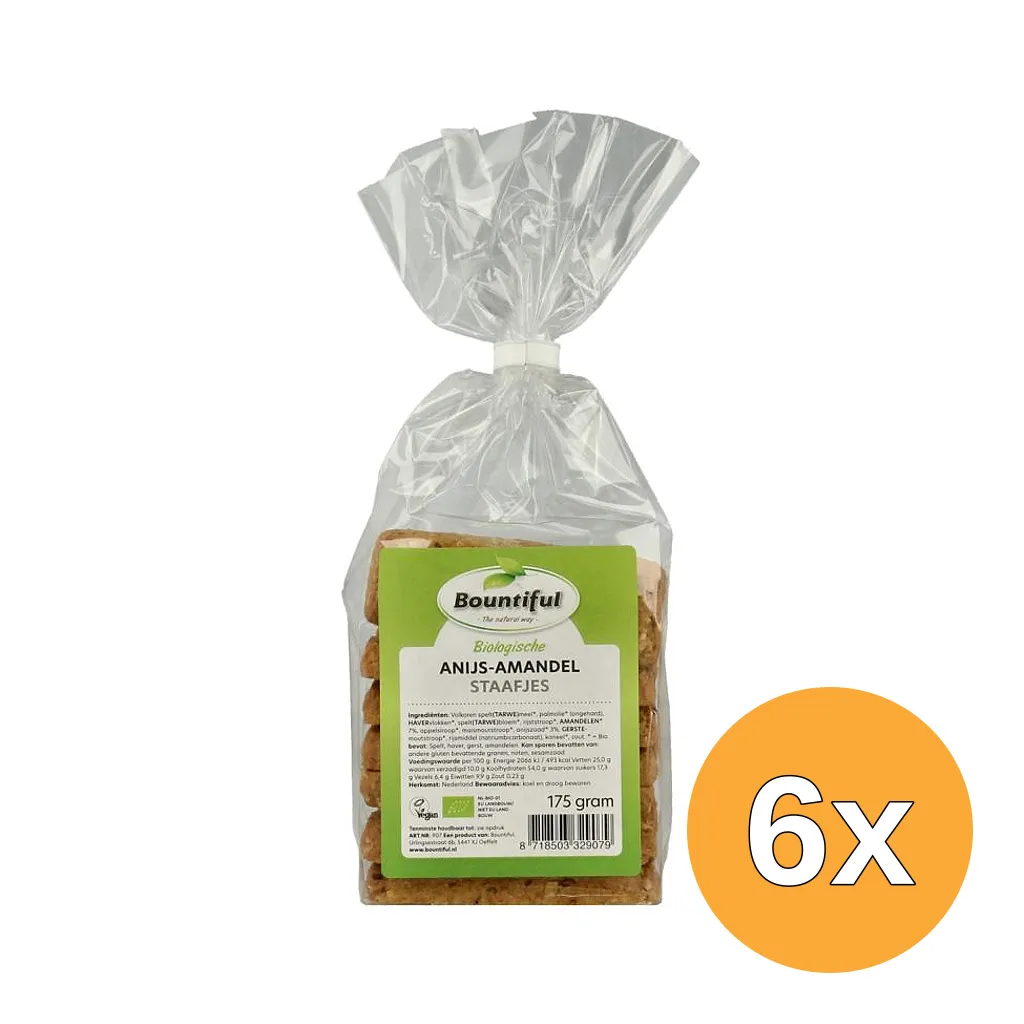 6x Bountiful Anijs Amandel Staafjes Bio (175 gr)